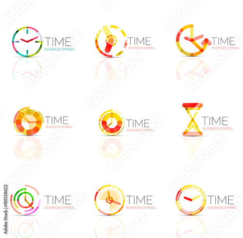 Linear time abstract logo set, connected multicolored segments