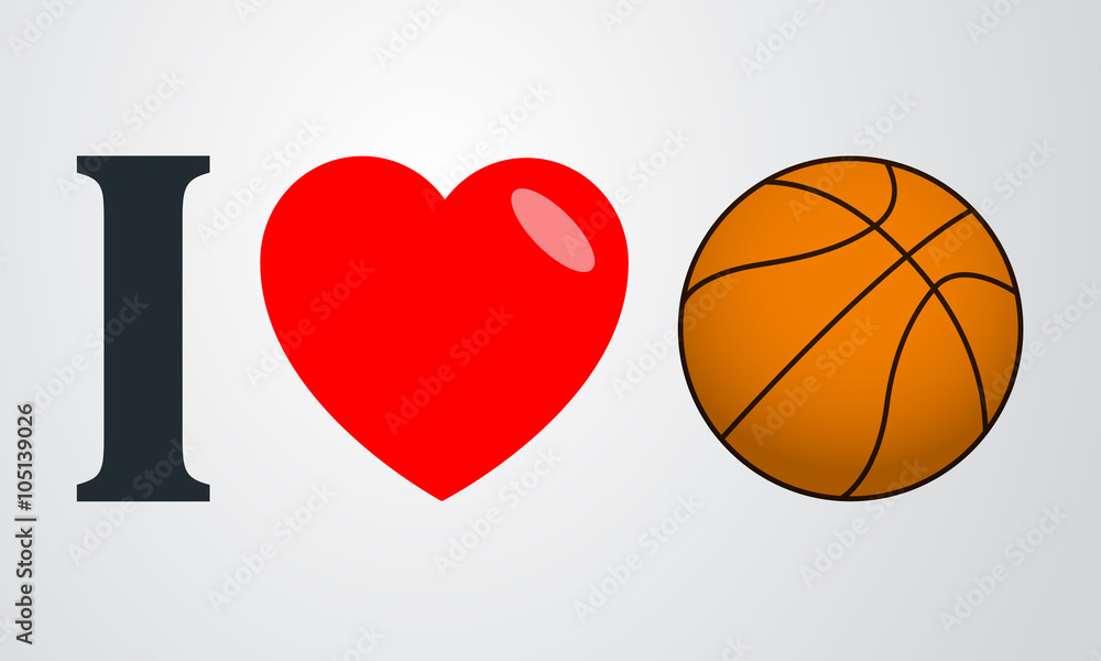 Icono plano i love baloncesto color en fondo degradado Stock Vector