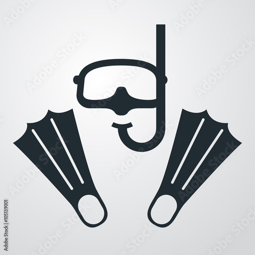 Icono plano gafas y aletas de buceo en fondo degradado