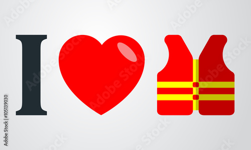Icono plano i love chalco salvavidas color en fondo degradado