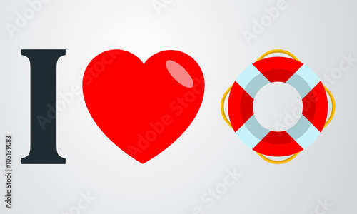 Icono plano i love salvavidas color en fondo degradado