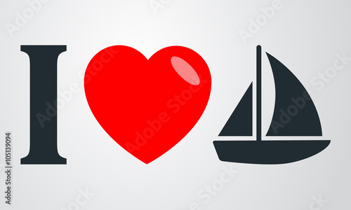 Icono plano i love velero en fondo degradado