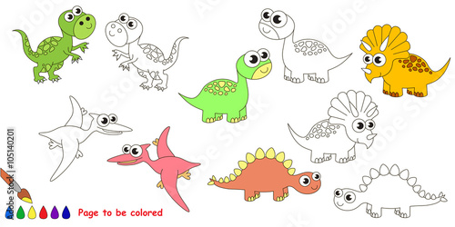 Dino set cartoon. Page to be colored.