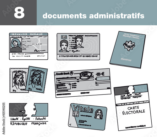 Document administratifs français : carte d'identité, passeport,permis de conduire,carte d'électeur...
