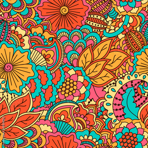 Hand drawn seamless pattern with floral elements. 