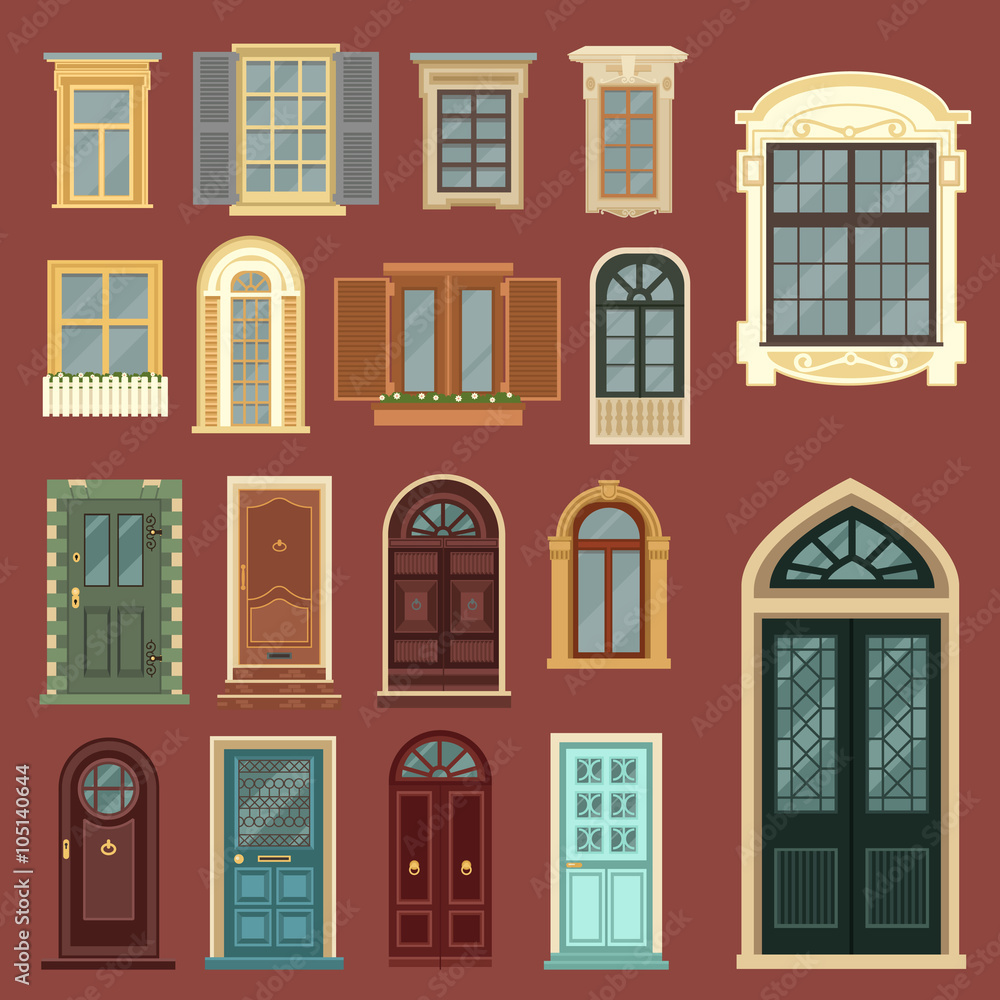 Architectural Set of European Vintage Doors and Windows