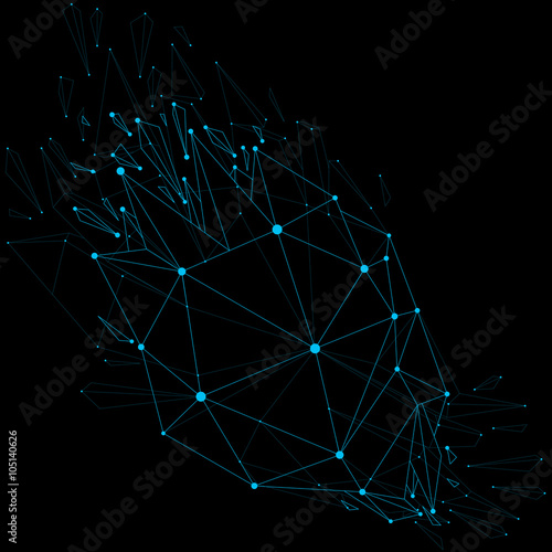 3d vector wireframe object broken into different triangular particles