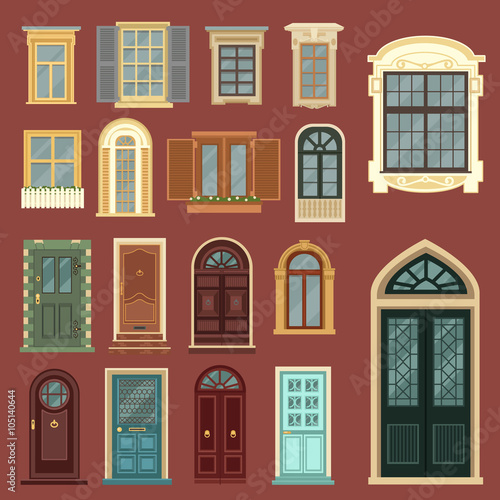 Architectural Set of European Vintage Doors and Windows