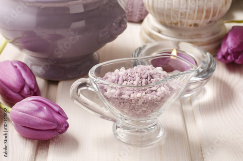 Glass jug of lavender sea salt