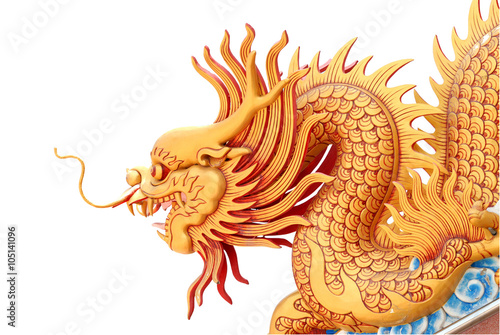 Golden dragon statue on white background in Ratchaburi province, Thailand © krungchingpixs