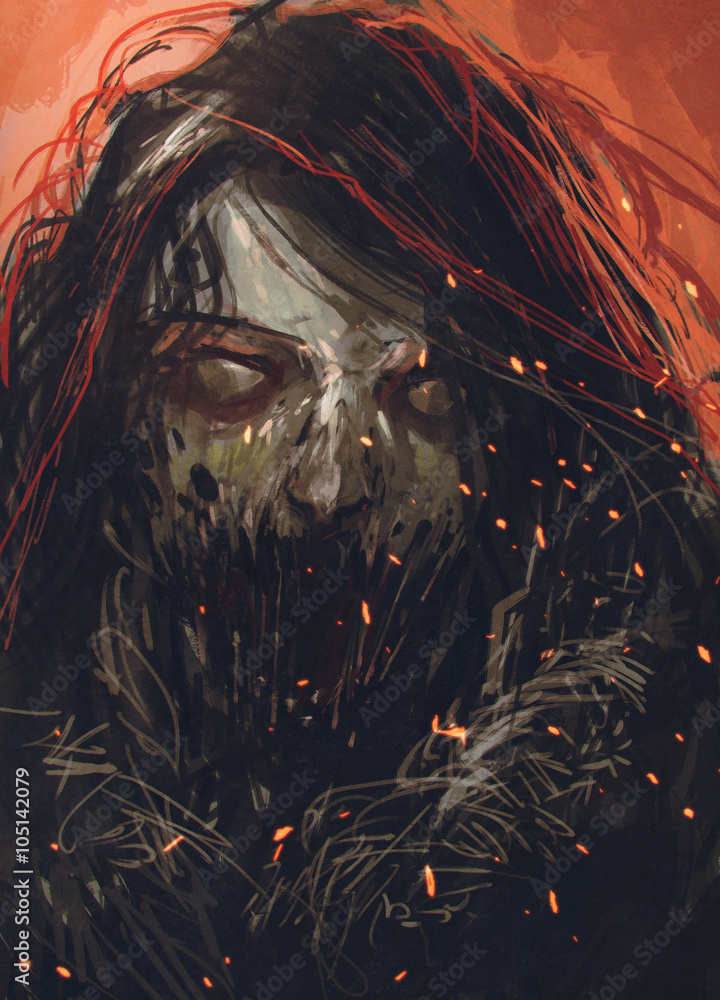 Obraz premium zombie face,horror portrait,illustration painting
