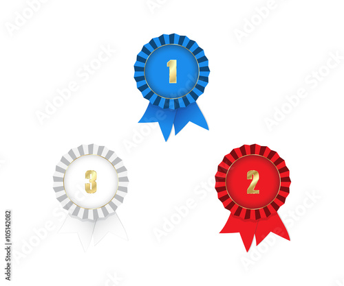 vector medals with ribbons 1st 2nd 3rd place red white and blue on a white background