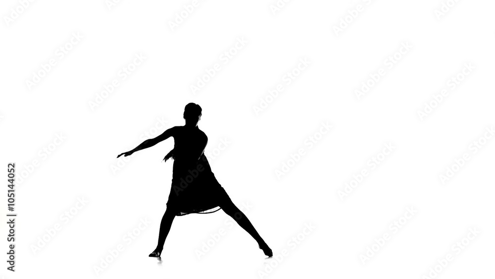 Slim girl dancer dancing contemporary dance on white, silhouette, slow motion Slim girl dancer dancing contemporary dance on white, silhouette, slow motion
