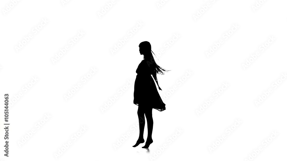 Graceful girl dancer dancing contemporary dance on white, silhouette, slow motion Graceful girl dancer dancing contemporary dance on white, silhouette, slow motion