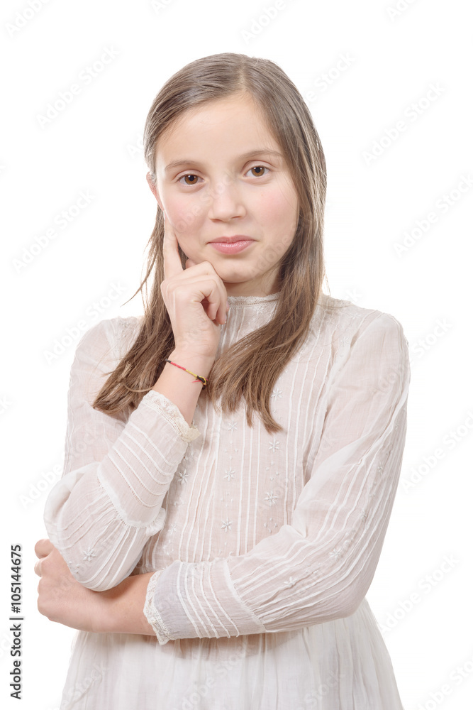 portrait of preteen girl isolated on a white background portrait of preteen girl isolated on a white background