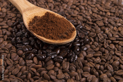 coffee beans and powder coffee