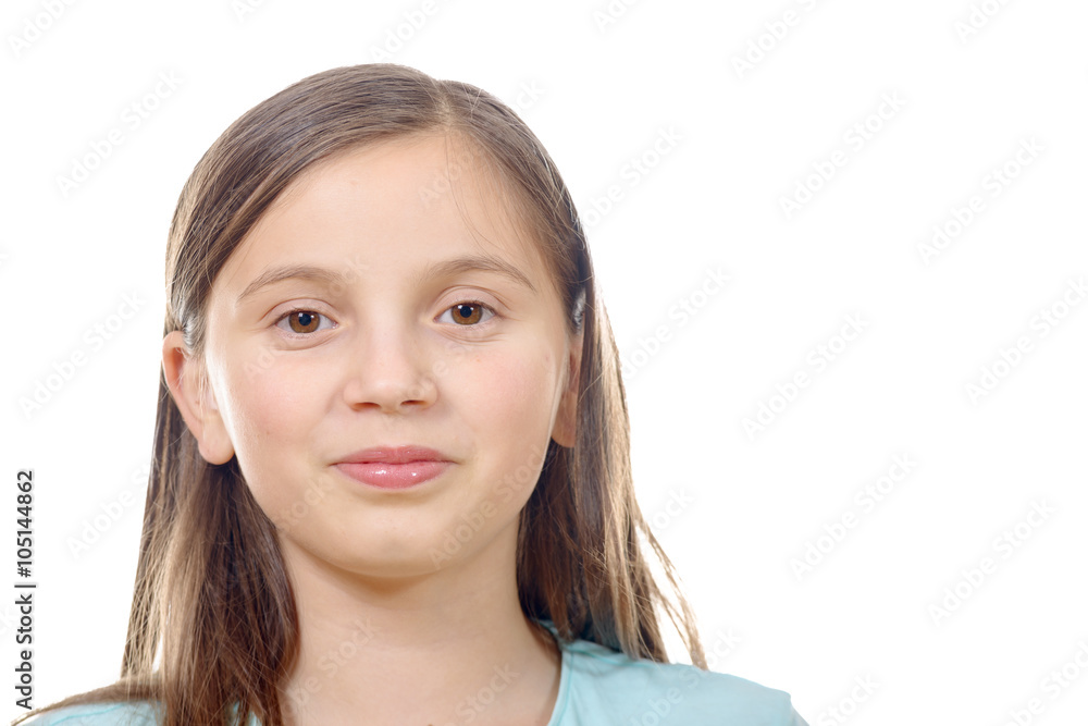 portrait of preteen girl isolated on a white background portrait of preteen girl isolated on a white background