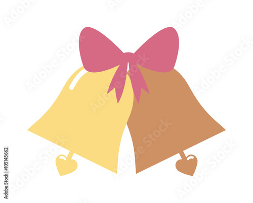 Vector illustration of a elegant gold color wedding bells with hearts isolated on white background. 