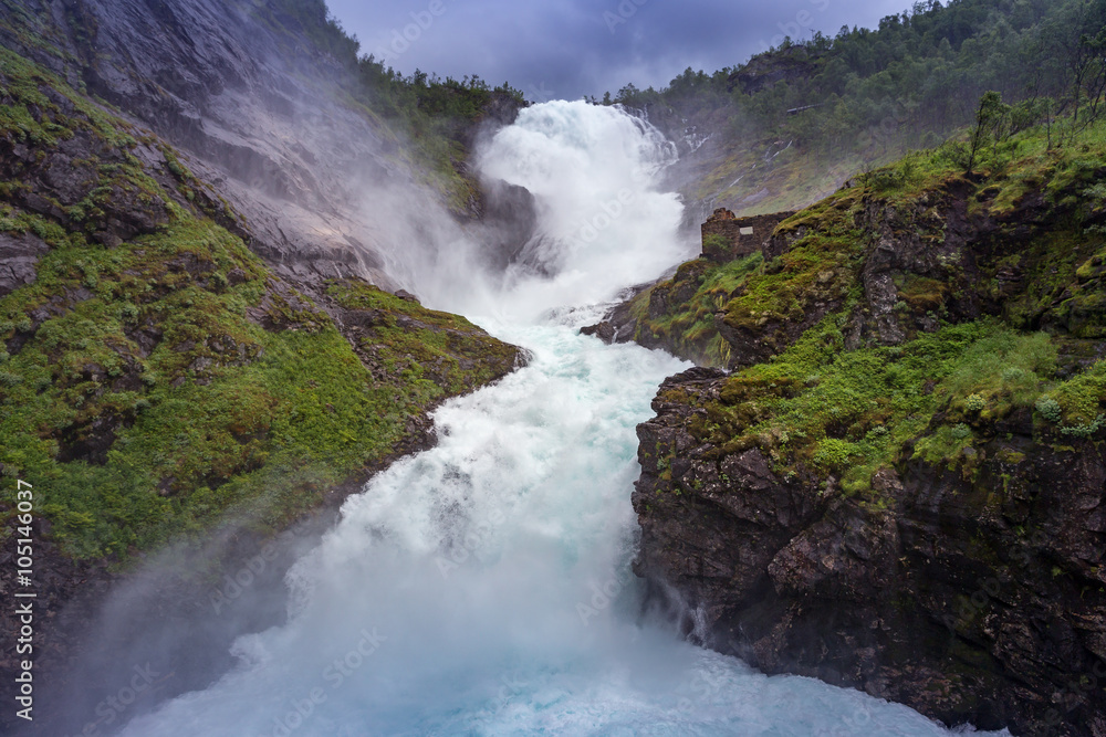 Fototapeta premium Waterfall Kjosfossen, Flamsbana, Norway