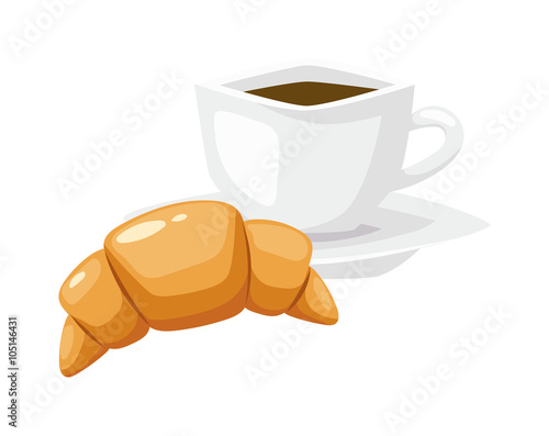 French breakfast, croissant vector food with cup of hot coffee.