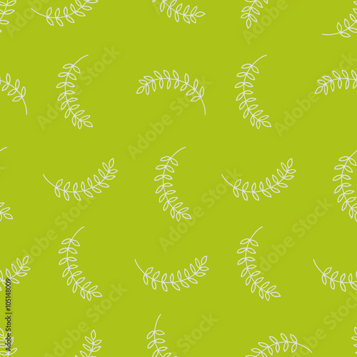 Vector seamless pattern with branches and leaves on chartreuse background