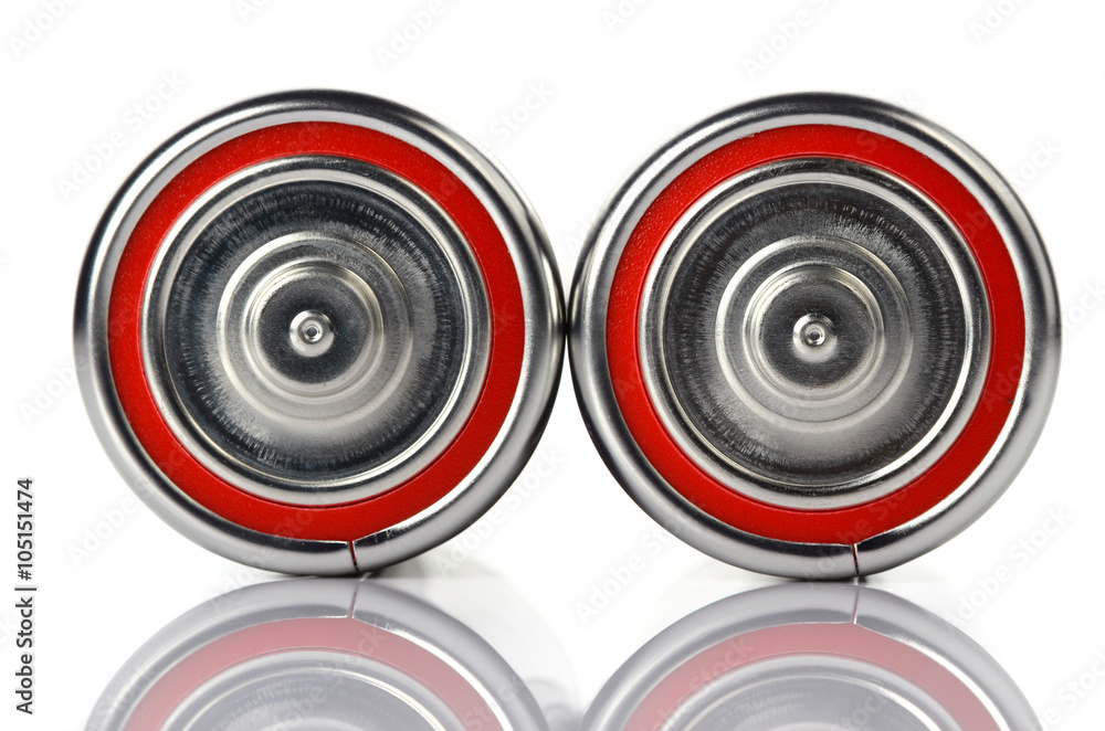 batteries viewed from the front, isolated on white background batteries viewed from the front, isolated on white background