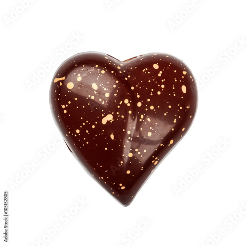 Chocolate candie from collection shape of heart top view. Beautifully issued isolated on white background