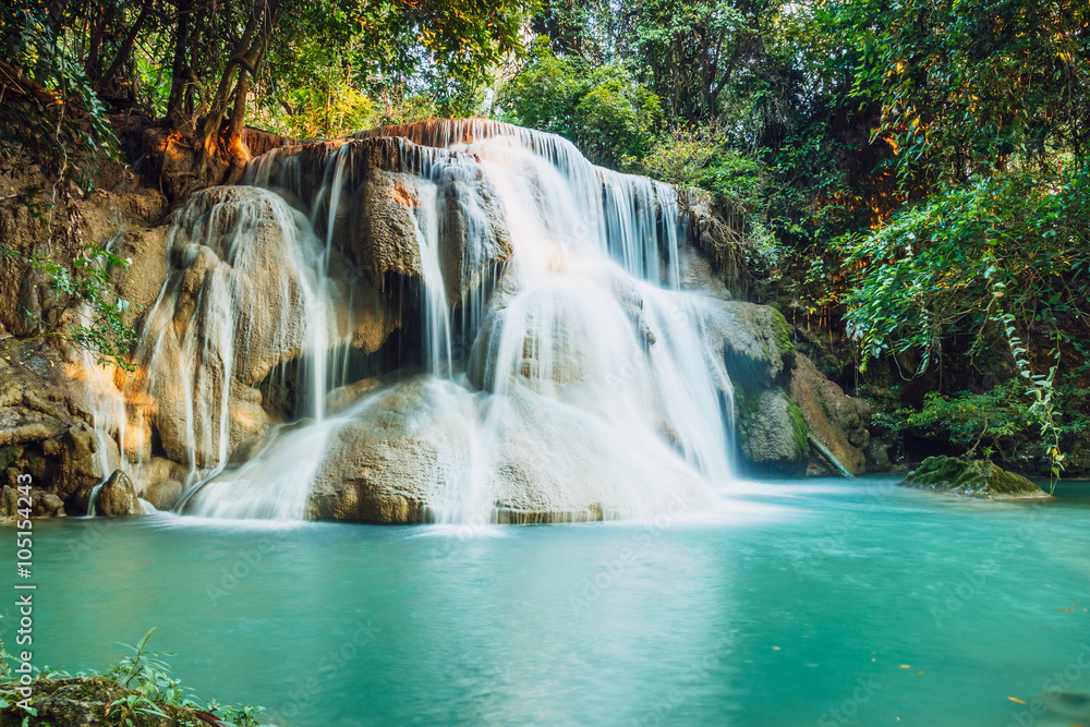 Waterfall Huay Mae Kamin in deep forest  with beautiful , in Thailand