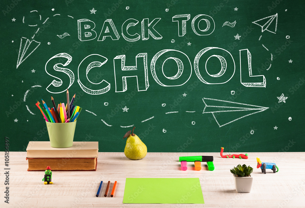Back to school blackboard and student desk Back to school blackboard and student desk