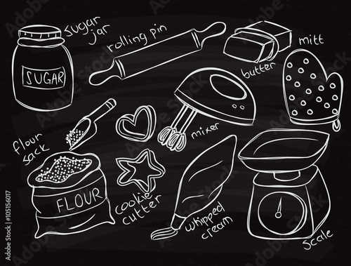 baking equopment doodle on chalk board