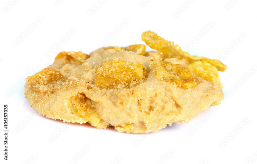 Raisin and cornflake cookies on white background Raisin and cornflake cookies on white background