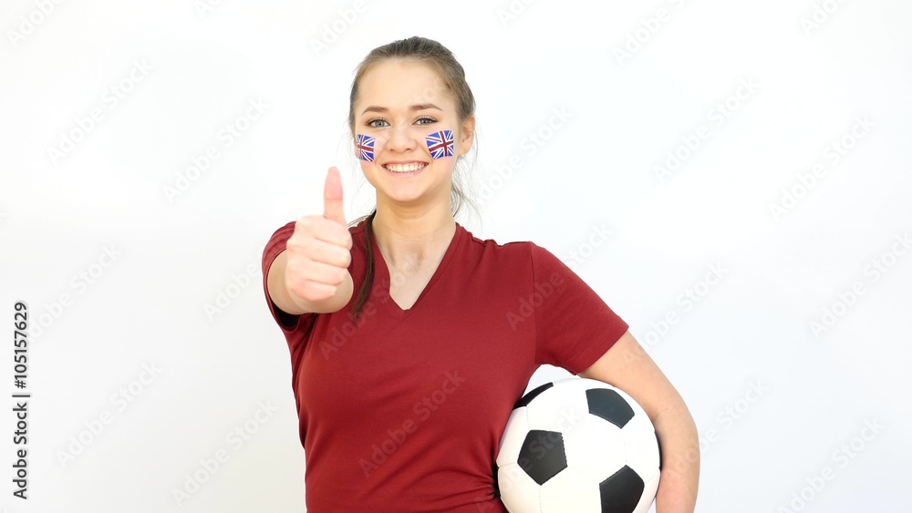 Soccer Female with British Flag Winks Soccer Female with British Flag Winks