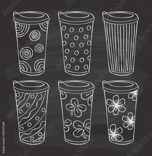 set of tumbler on chalkboard background