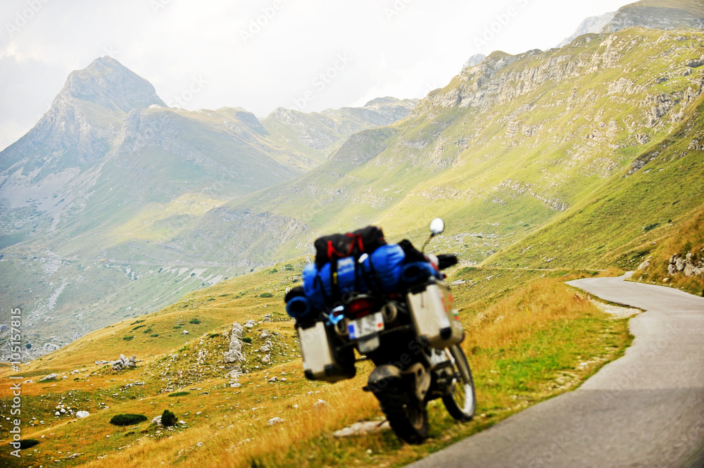 Adventure motorcycle in Sedlo Pass Adventure motorcycle in Sedlo Pass