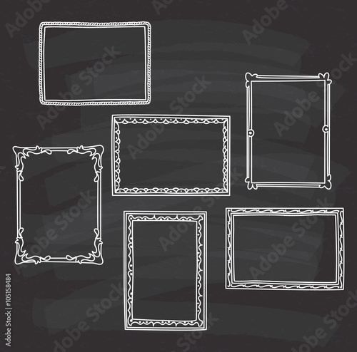 vintage photo frame in doodle style on chalkboard background