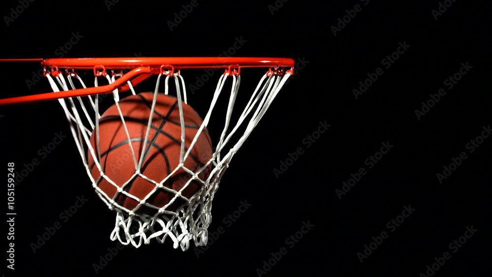 Basketball falls through hoop, slow motion Basketball falls through hoop, slow motion