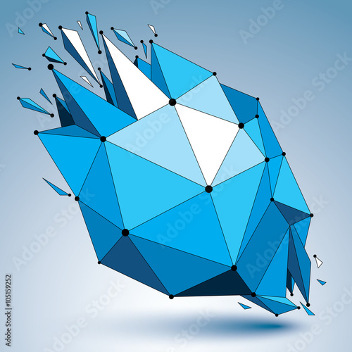 3d vector low poly deformed object with connected black and whit