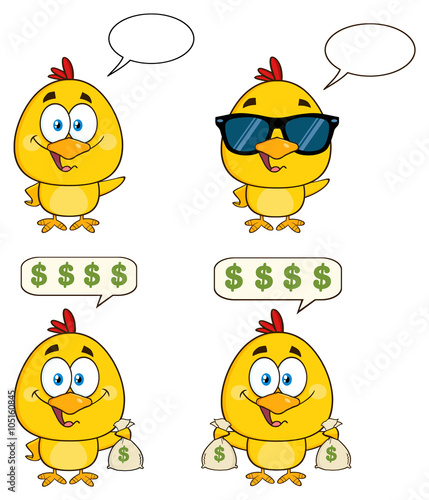 Yellow Chick Character 12. Collection Set Isolated On White