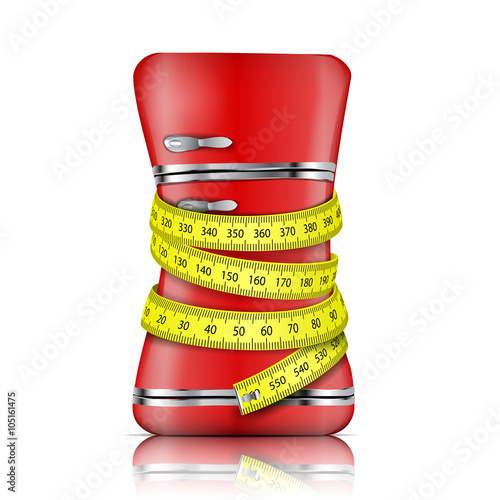 refrigerator with a measuring tape
