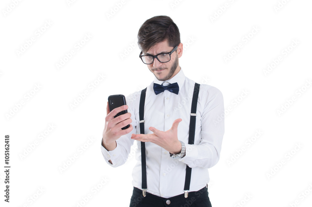 Angry man screaming in to mobile phone