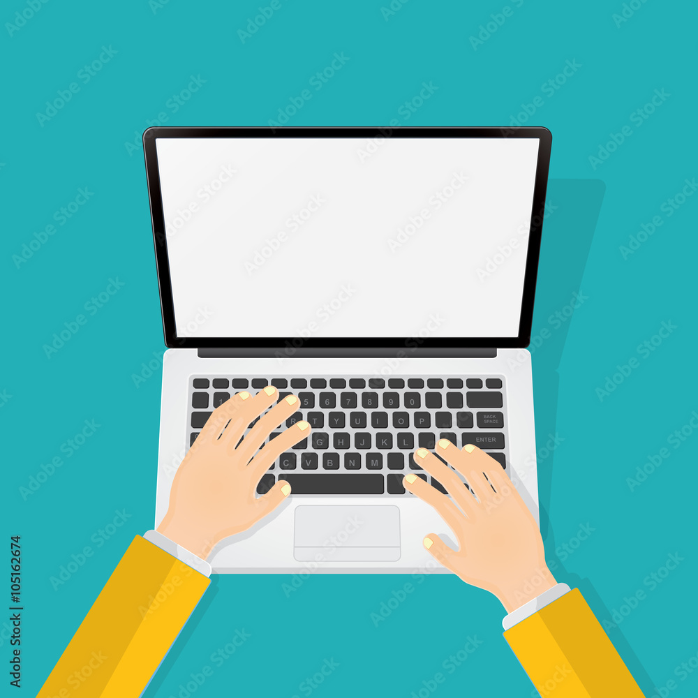 typing with laptop. blank screen typing with laptop. blank screen
