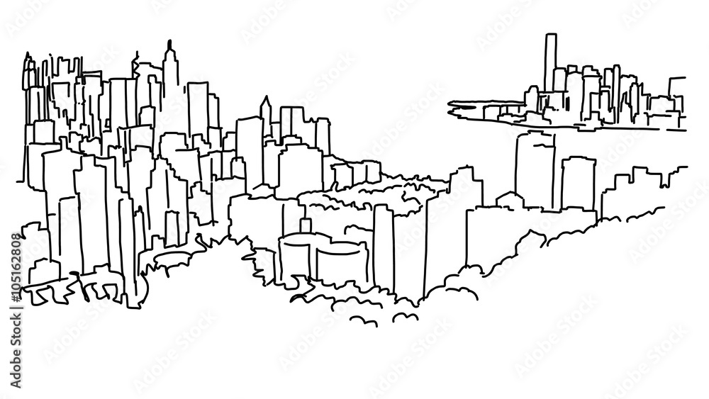 Hong Kong City Outline Animation Hand Drawn Sketch Build Up and Down