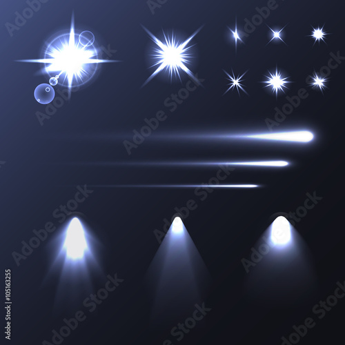 Set of light shiny flares and soffits. Vector illustration for your artwork, banners, flyers