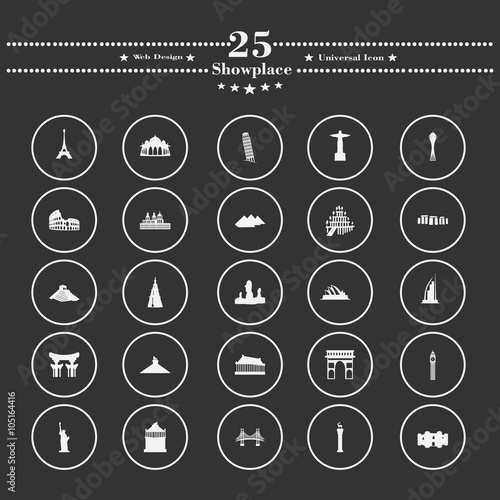 White icons showplace  on a black background,