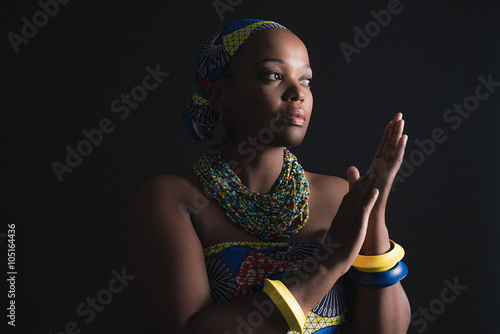 South african xhosa woman wearing colorful necklace and bracelet