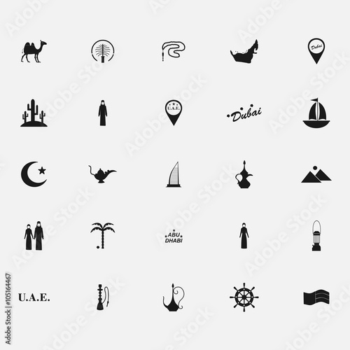 icons Arab Emirates black on white background, flat