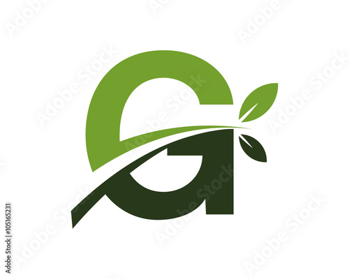 G green leaves letter swoosh ecology logo 