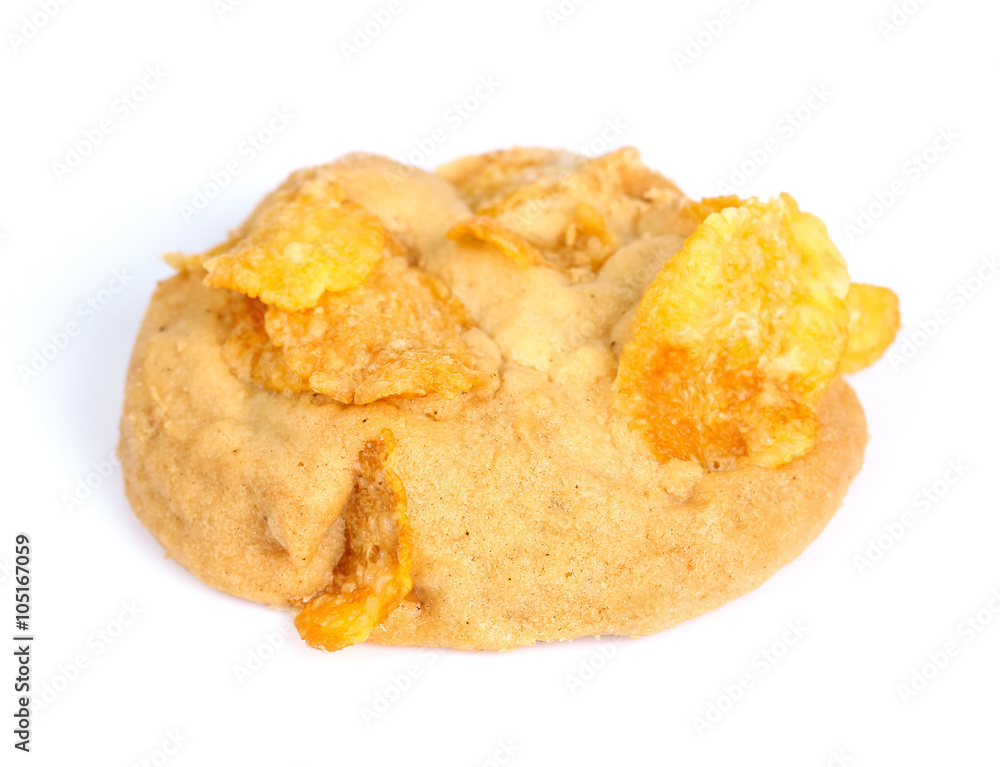 Raisin and cornflake cookies on white background Raisin and cornflake cookies on white background