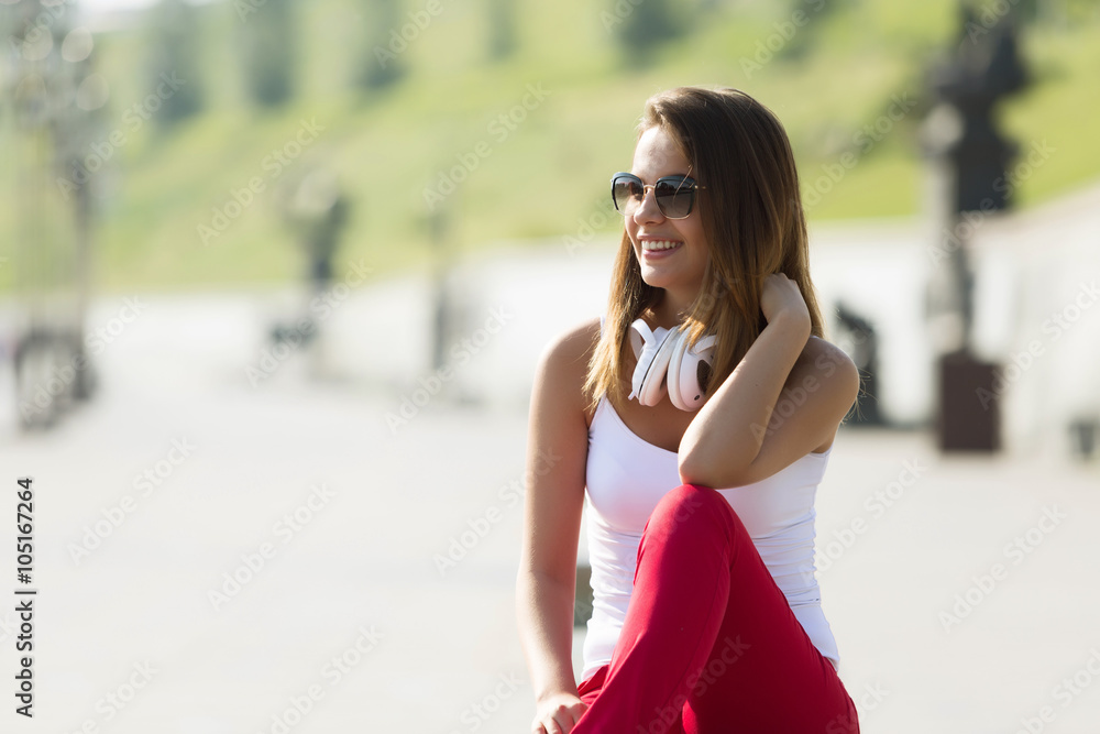 Teenager girl having time in outdoors