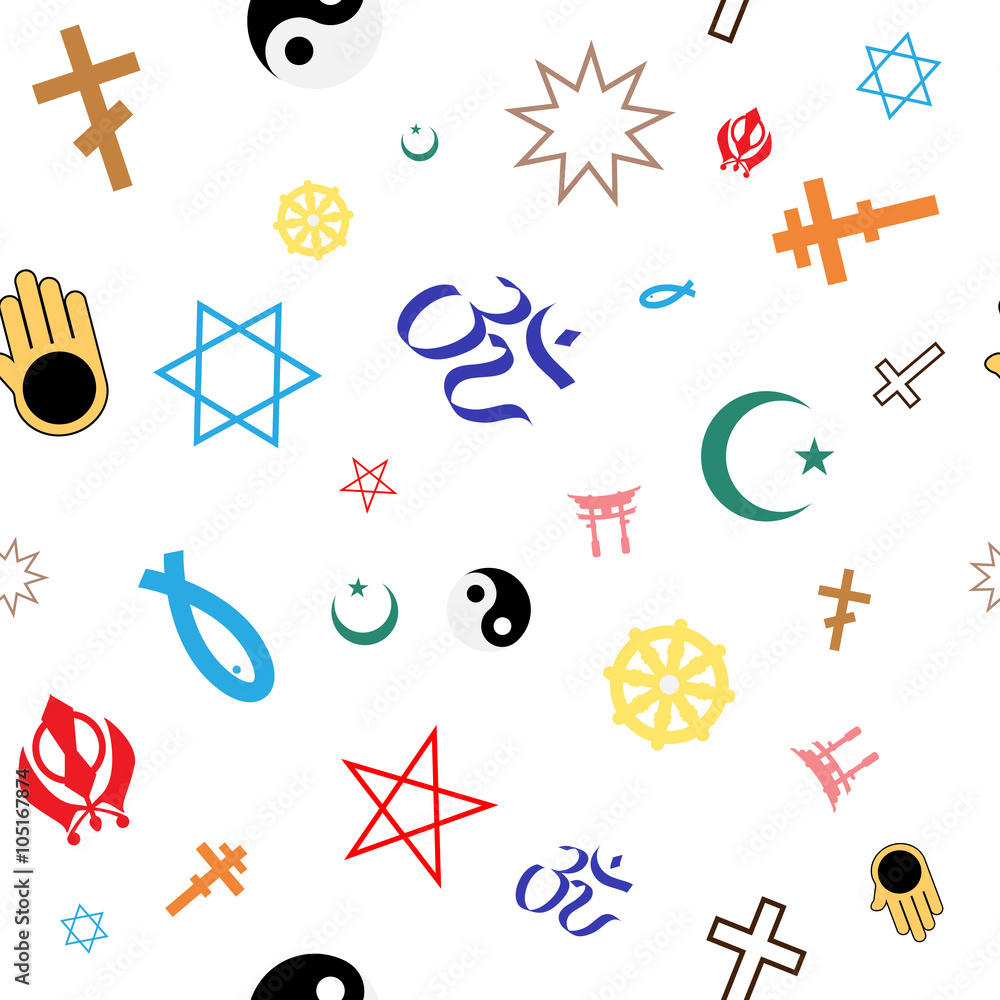 Seamless pattern of colored religious symbols Seamless pattern of colored religious symbols